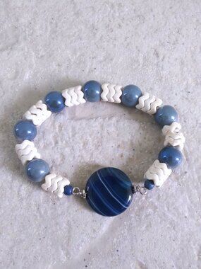 Positive Vibe Check! Summer & Beachy Hues - Blue Agate + Mixed Media Bracelet